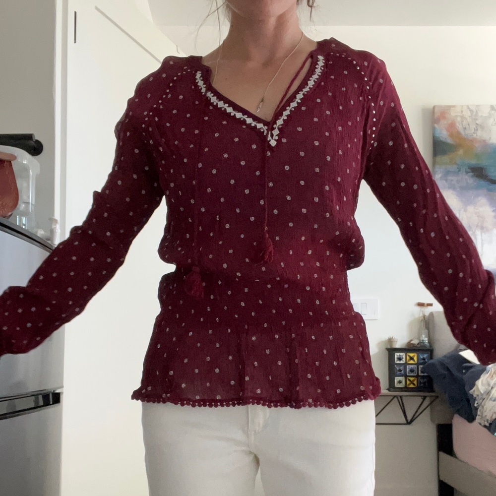 Paige Blouse Medium Burgundy Red with defined waist